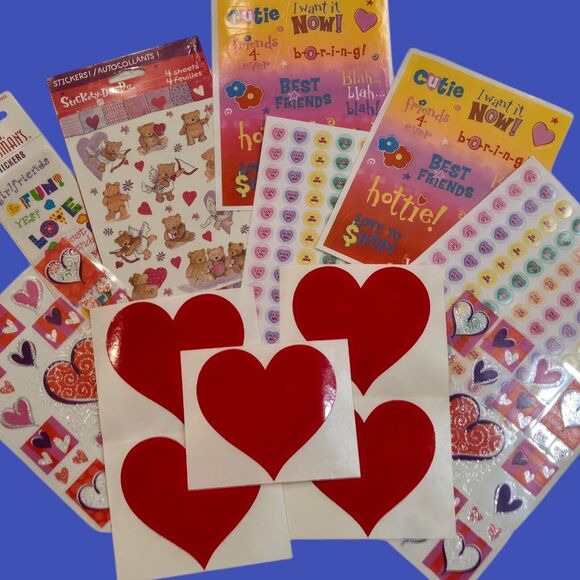 Valentine VTG Sticker Bundle Hallmark Mrs. Grossman's Candy Hearts Cupid Bears